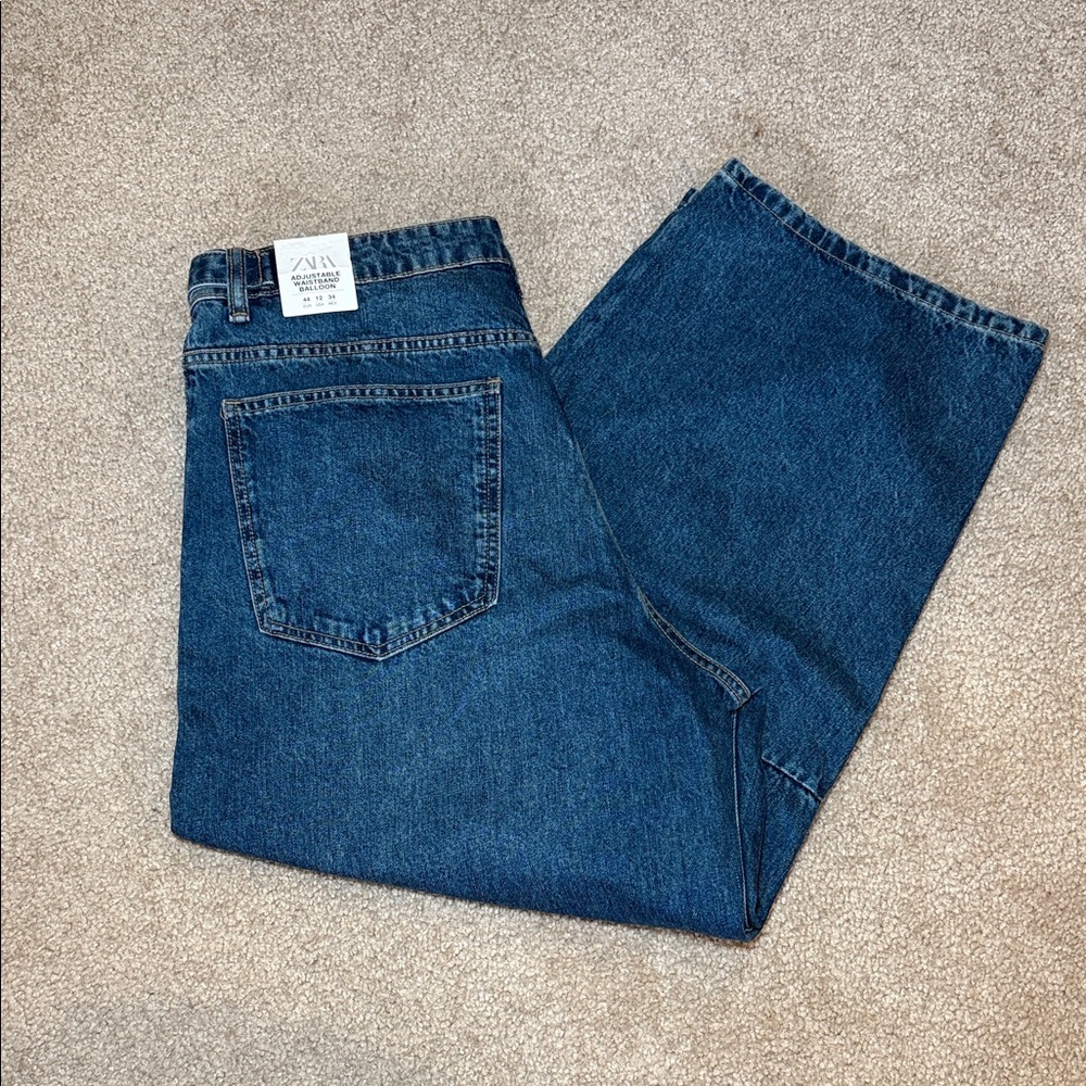 Zara Adjustable Waistband Balloon Jeans NWT